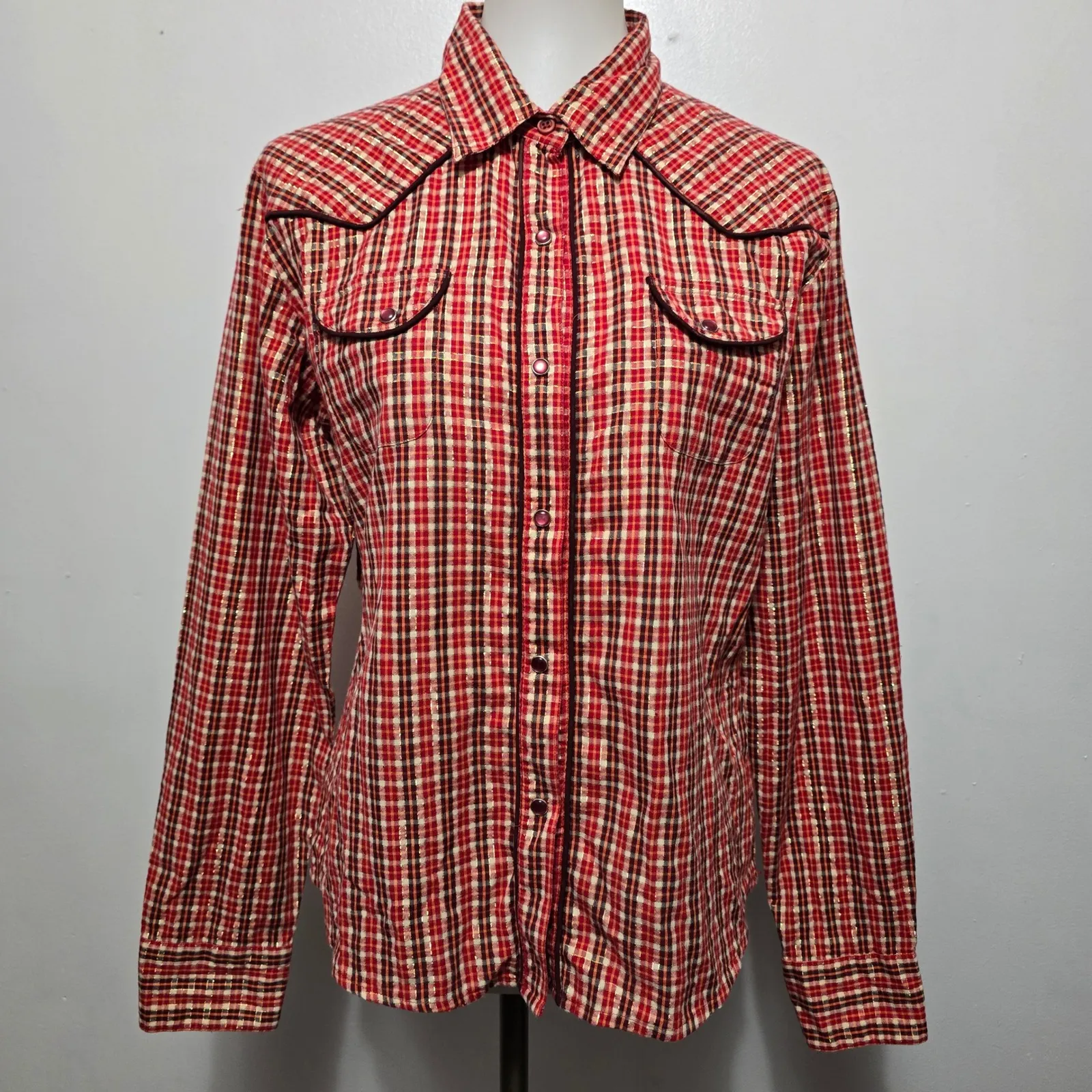 Panhandle Slim Womens Red Plaid Western Snap Front Shirt L Western Rodeo Size L - Image 2