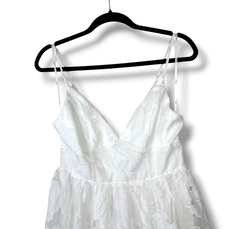 Lulus NWOT Floral Feelings White Floral Burnout Jacquard Babydoll Mini Dress Size M - Image 5