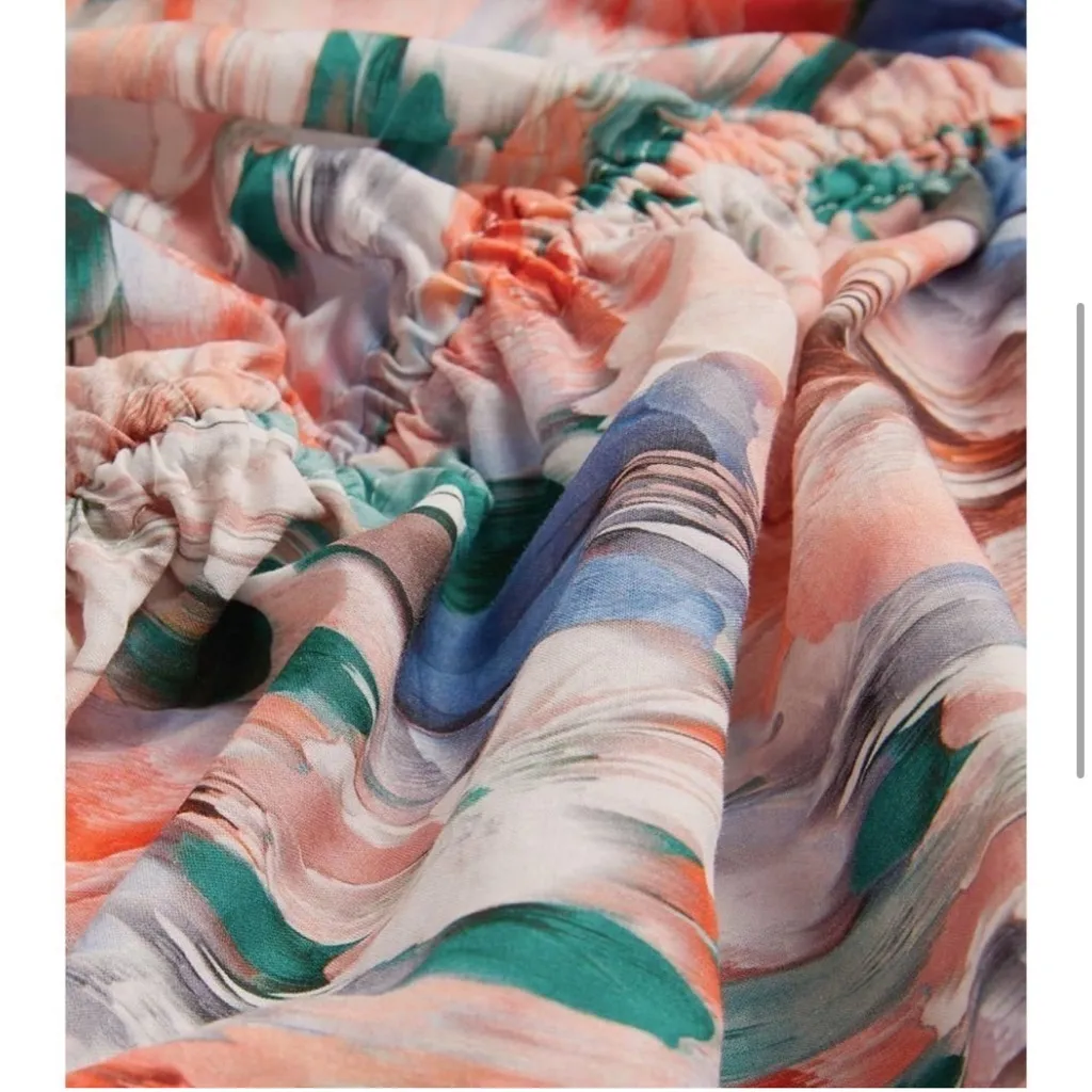 MISA Sari Dress NWT XS • Tropical Floral Watercolor Midi Kaftan Boho Resort - Image 4