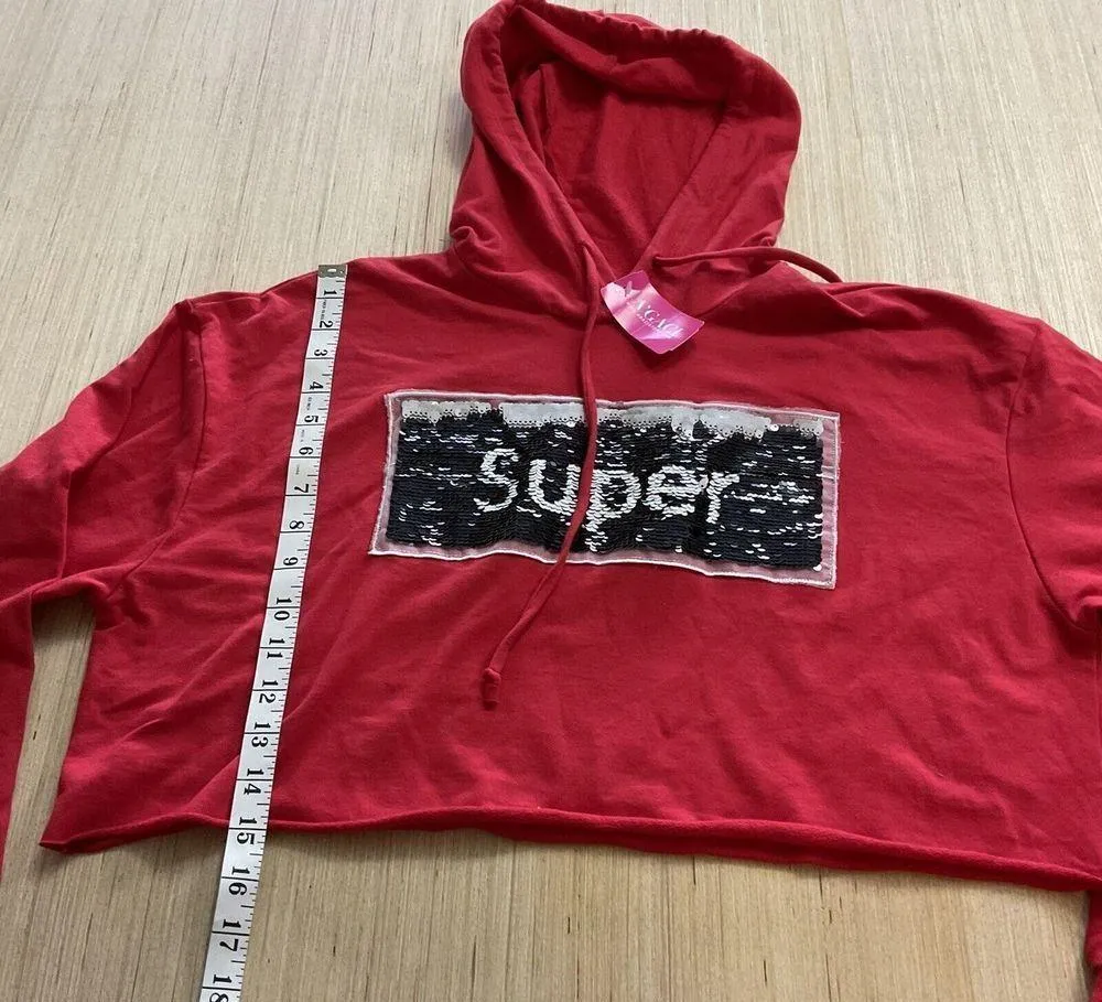 A’GACI Long Sleeve Red Super Sassy Cropped Sweatshirt Top Womens Small New - Image 3