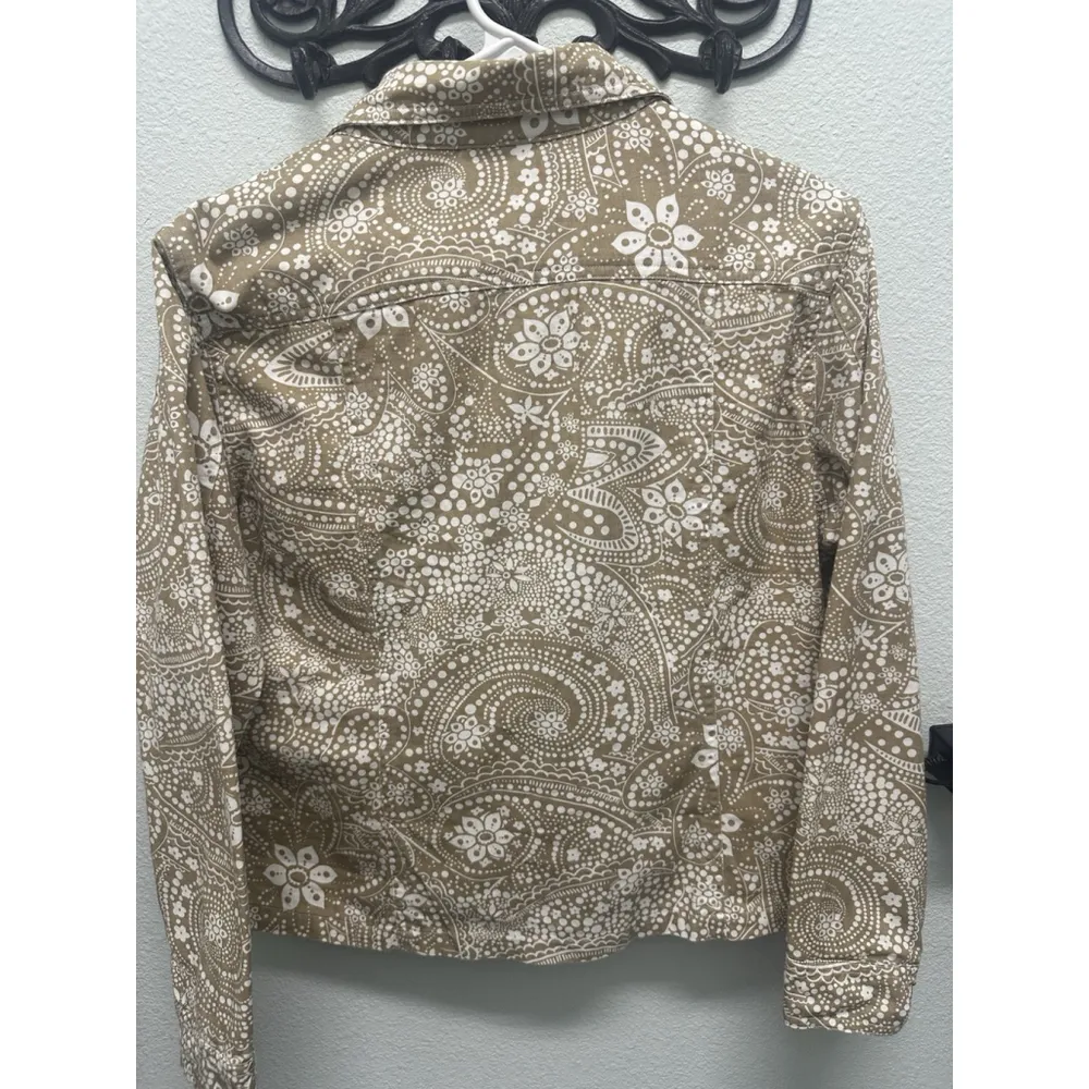 Jane Ashley  Jacket Sz M Denim Style Boho Floral Tan /wht Jacket - Image 3