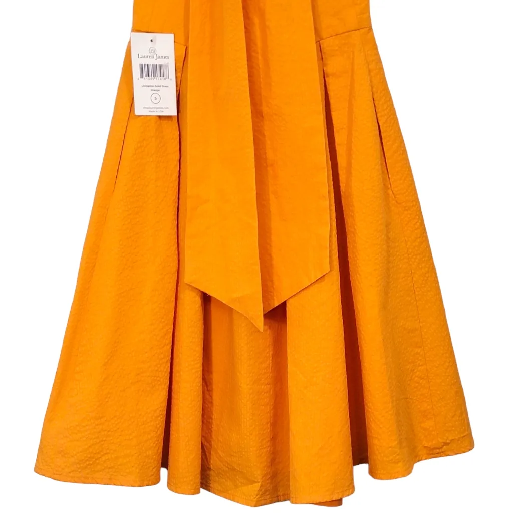 Lauren James Livingston Orange Halter Seersucker Gauze Midi Dress NWT Size Small - Image 11