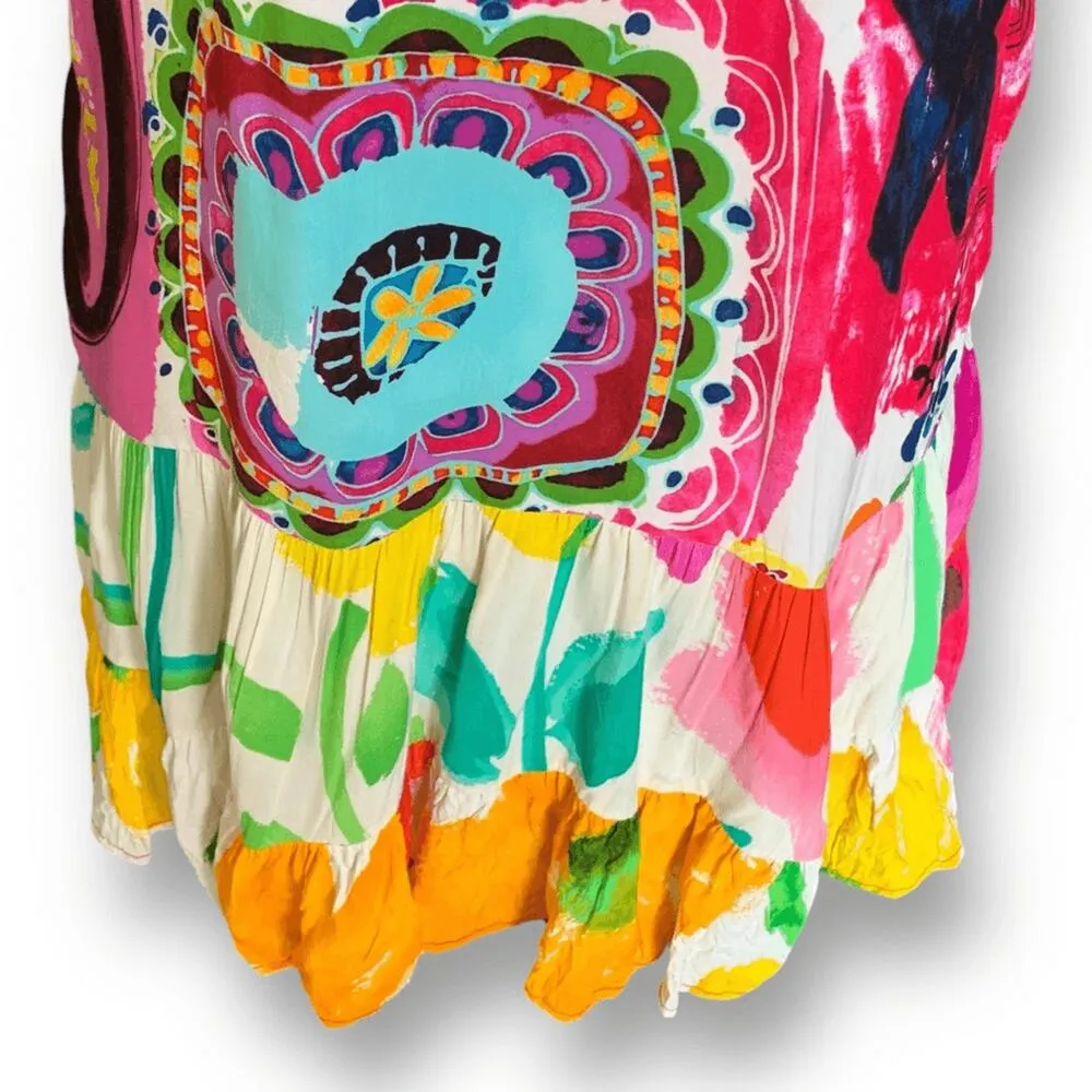 Jams World Hattie Dress Daiquiri Abstract Print Crinkle Tiered Skirt Mini Medium - Image 3
