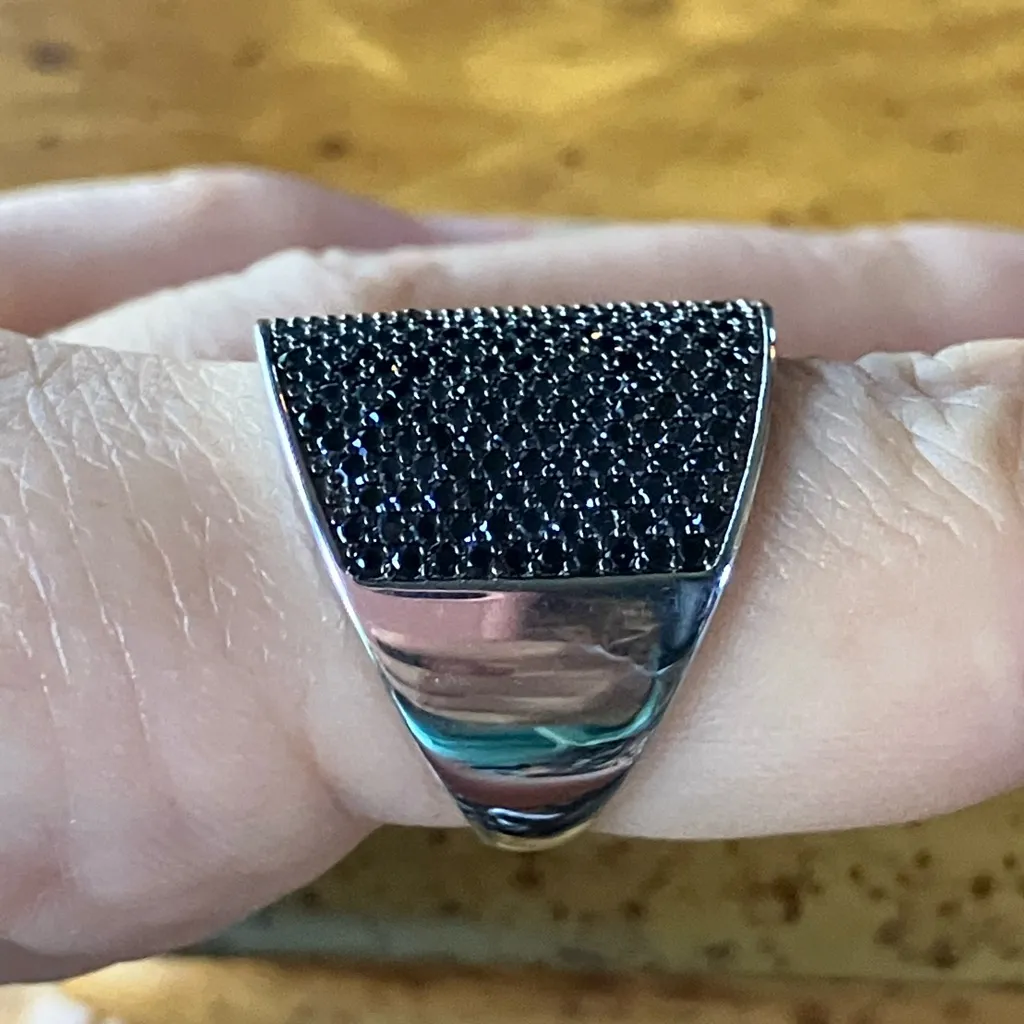 Natural Black Spinel Sterling Silver Ring Size 8 - Image 3
