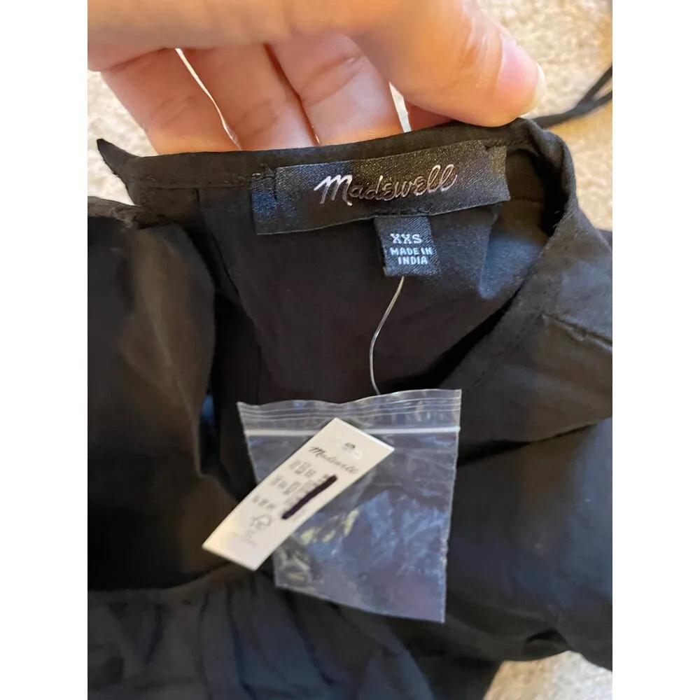 Madewell Poplin Puff-Sleeve Cutout Crop Top Blouse Black Size XXS NEW - Image 9