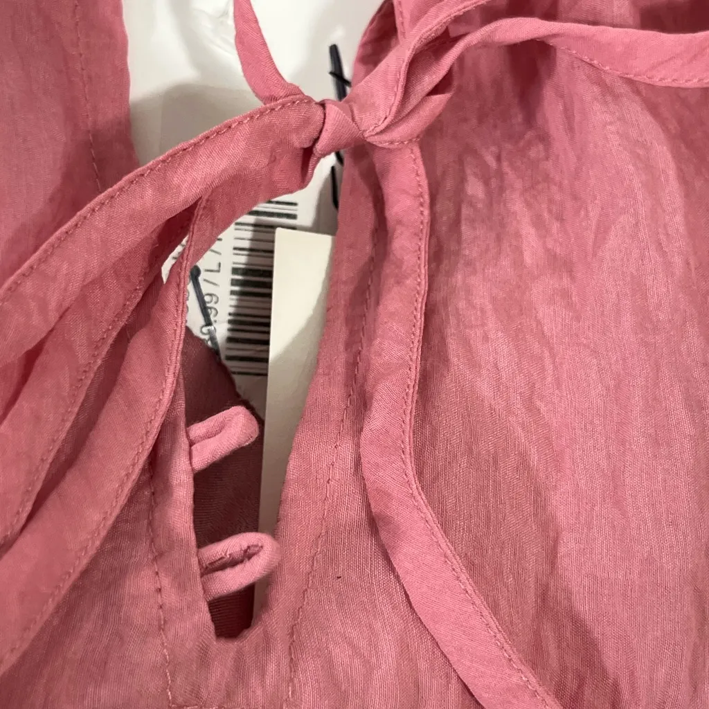 &Merci Crop Tie Front Blouse W/Ruffled Sleeves Women’s L Dusty Rose Color NEW‎ - Image 5