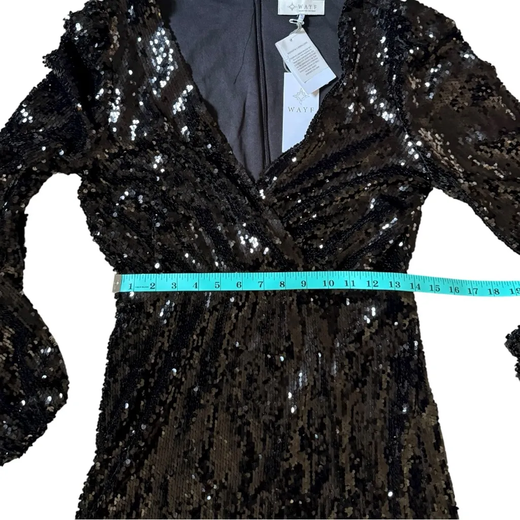 NEW WAYF Carrie Long Sleeve Sequin Minidress Small Black Party Sparkle - Image 7