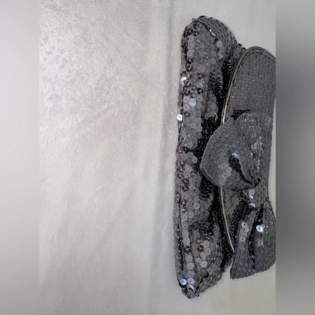 Felix Ray New York Gray Silver Shiny Sequin Clutch Bag With Bow Detail - Image 8