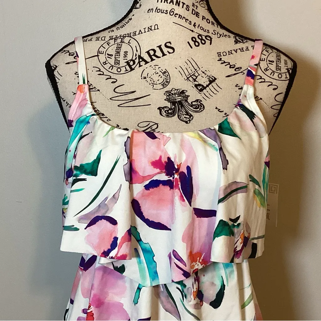 🩵NWT🩵 TANKINI by LIZ CLAIBORNE SEPARATES ROMANTIC FLORAL BUILT IN BRA TOP Sz 6 - Image 3