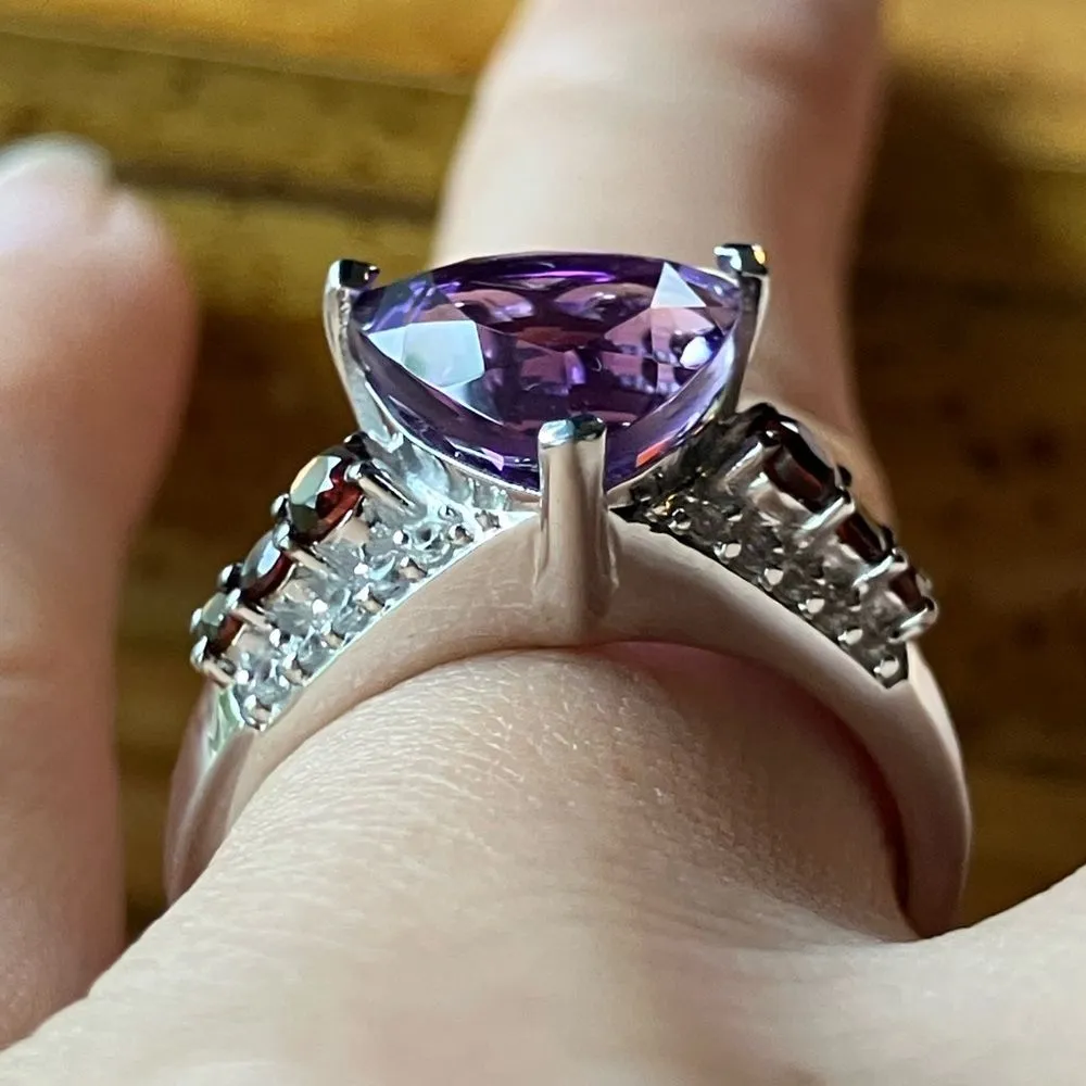 Moroccan Amethyst Red Garnet Sterling Silver Ring Size 7 Purple - Image 2