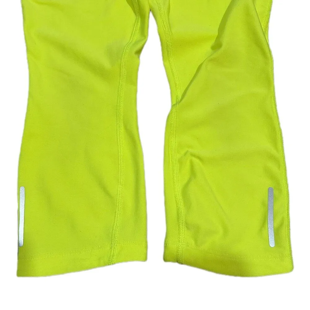 Nike Dri-Ft XS Neon Yellow Crop Leggings Embroidered Swoosh - Image 2