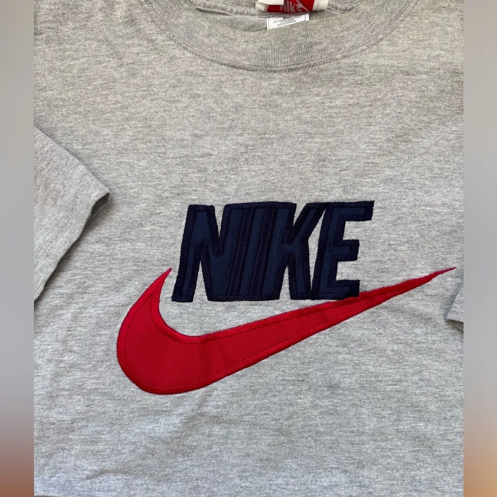 Vintage Reworked Nike Cropped T-Shirt Size XL Gray Patchwork - Image 2