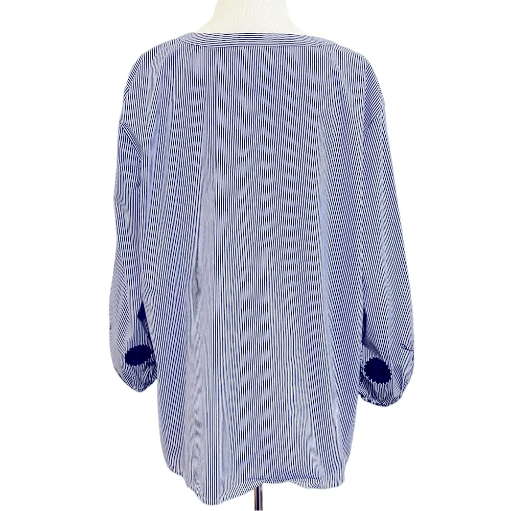 Liz Claiborne 3/4 Sleeve Embroidered Stripe Top XL - Image 4