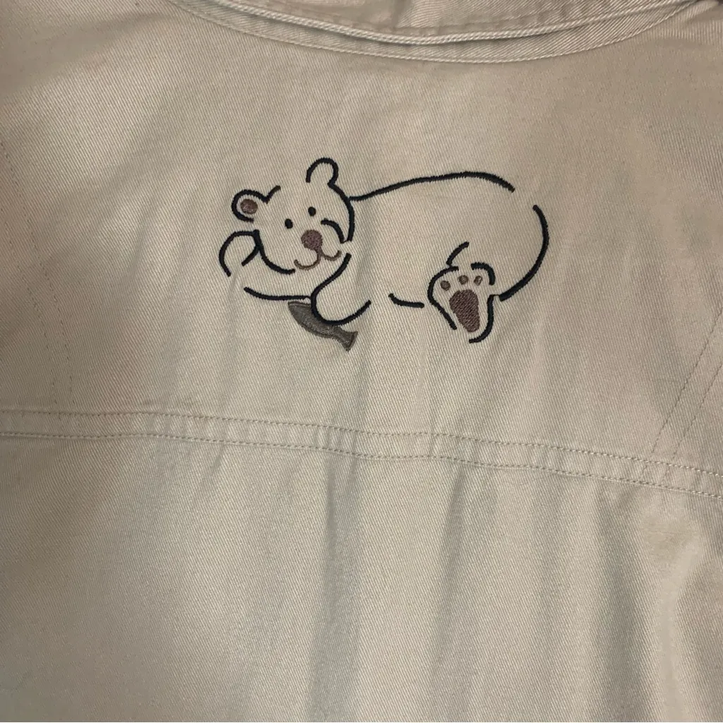 Christopher & Banks Khaki Button-Up Shirt Bear Embroidery Size Med - Image 7