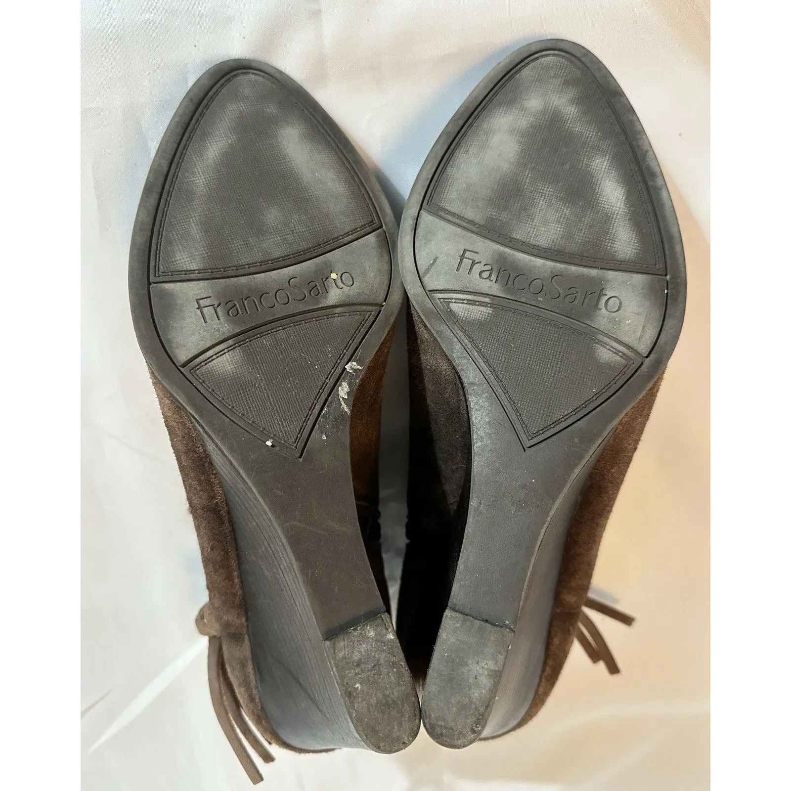 Women’s Franco Sarto Braided Fringe Brown Wedge Ankle Boots Bootie Sz. 10M - Image 10