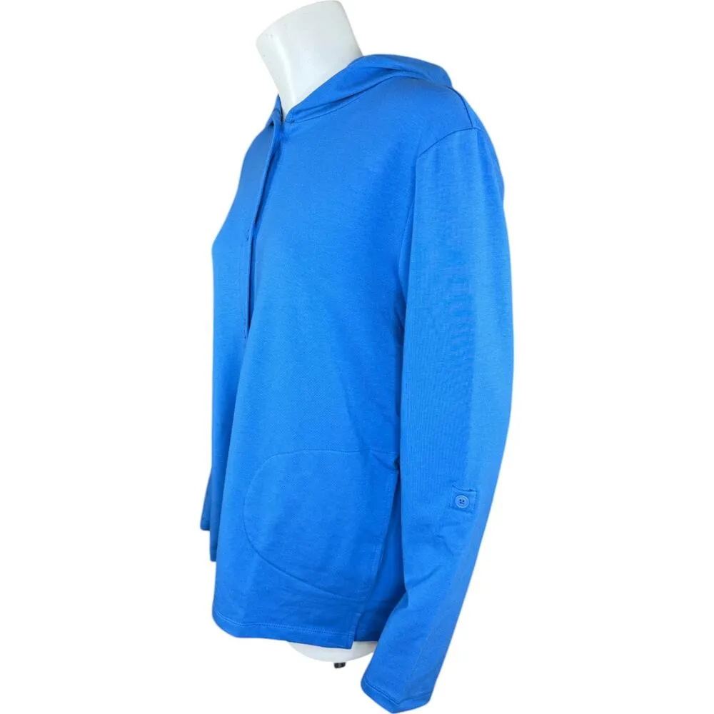 Denim & Co. Beach French Terry Roll Tab Sleeve Hooded Jacket Indigo Sea Medium - Image 8