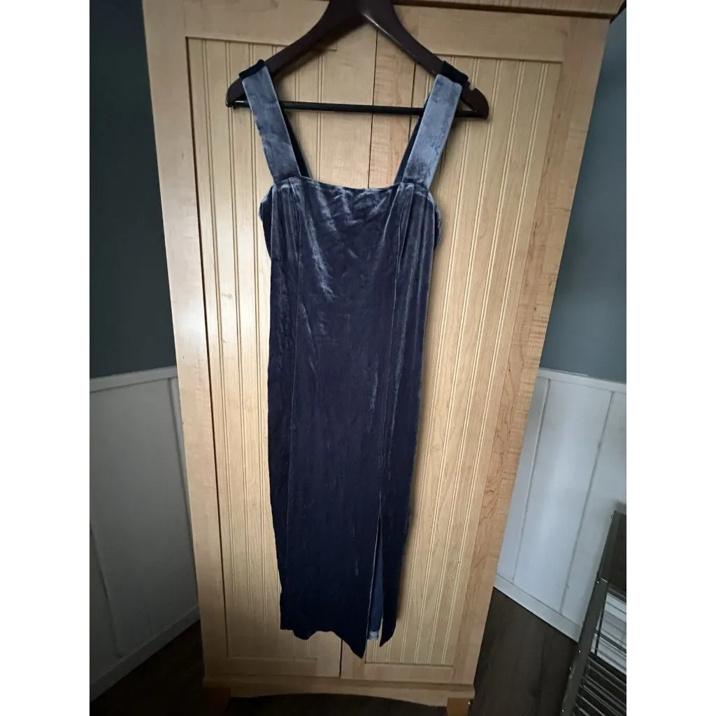 Bardot Amalie VelourVelvet Dress Size 4 NWT Grey Blue | Square Neck | High Slit - Image 10