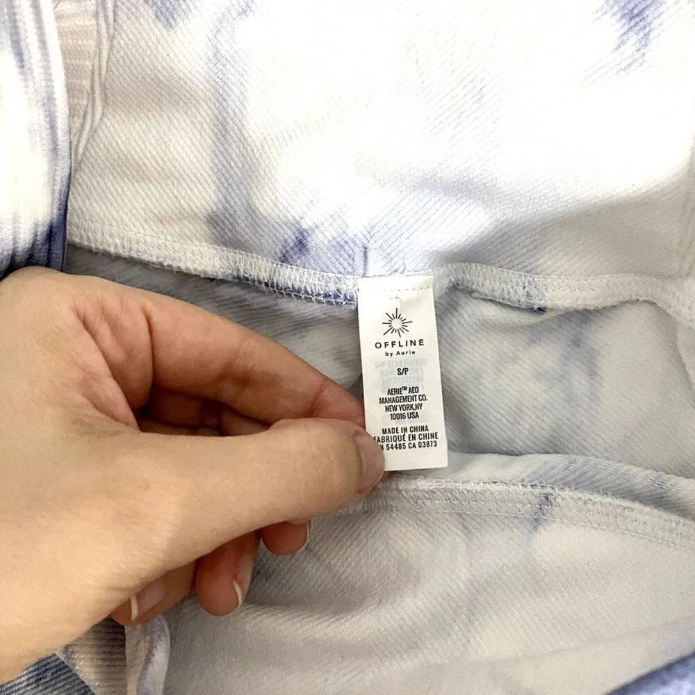 Aerie Offline Blue Tie Dye Ribbed Seamless High Rise Athletic Workout Leggings S - Image 3