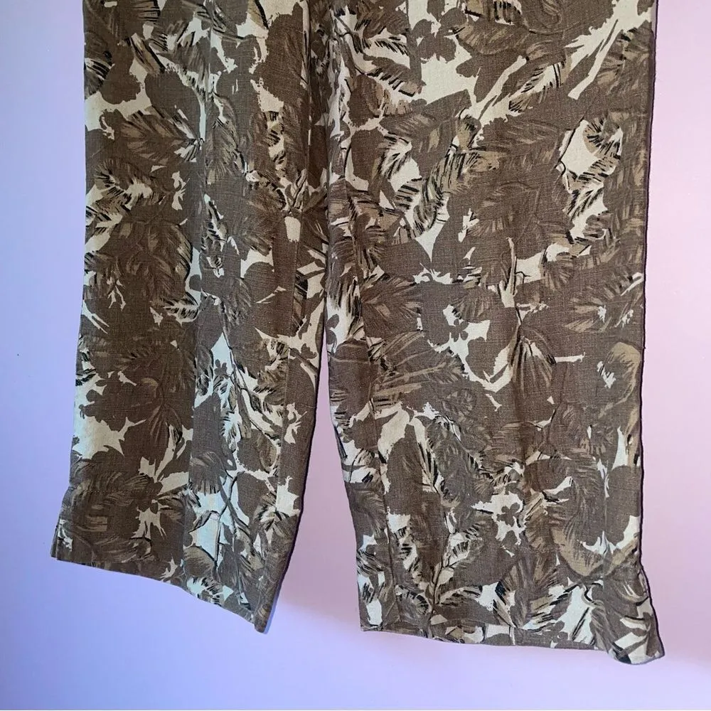 J Jill Size S 100% Linen Wide Leg Printed Pants Pull On Brown - Image 3