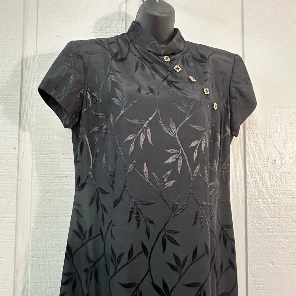 J.R. Nites Black Women’s Brocade Maxi Short Sleeve Dress Size 11/12 EUC - Image 7