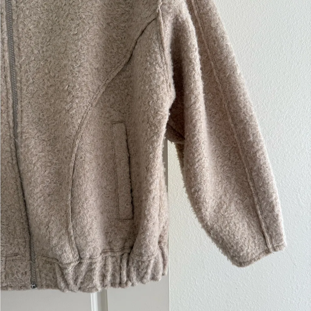 Women’s ZARA Zip-Up Tan Sherpa Jacket - Image 2