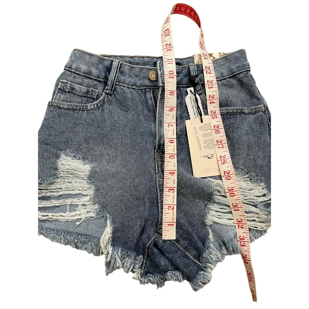 Sincerely Jules Distressed Denim Super High Rise Shorts Women Size 0/24 - NWT - Image 8