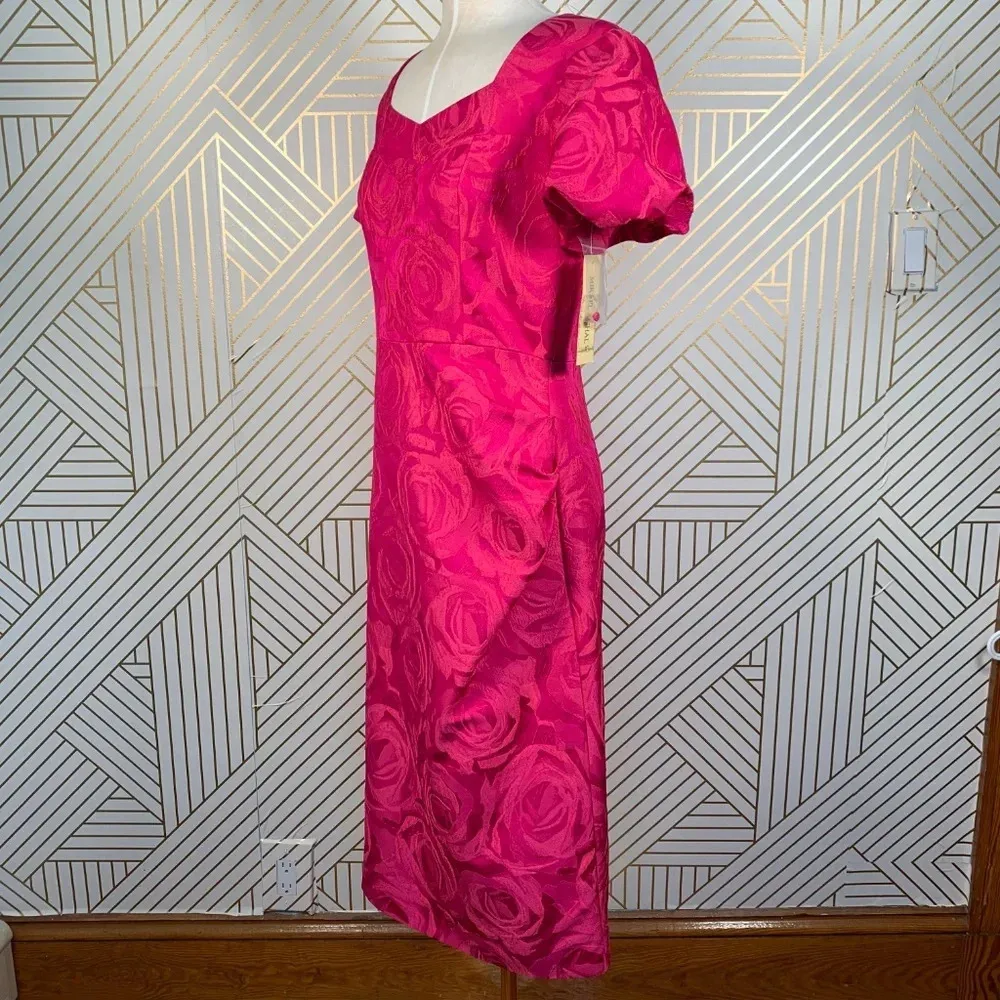 NWT Mikael Aghal Jacquard‎ Floral Dress Raspberry Pink Size 6 - Image 6
