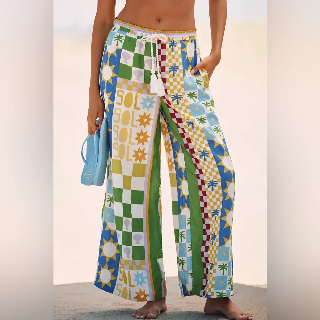 NWT Anthropologie Celandine Linen Blend Wide-Leg Pants - Novelty - XL *CURRENT* - Image 5