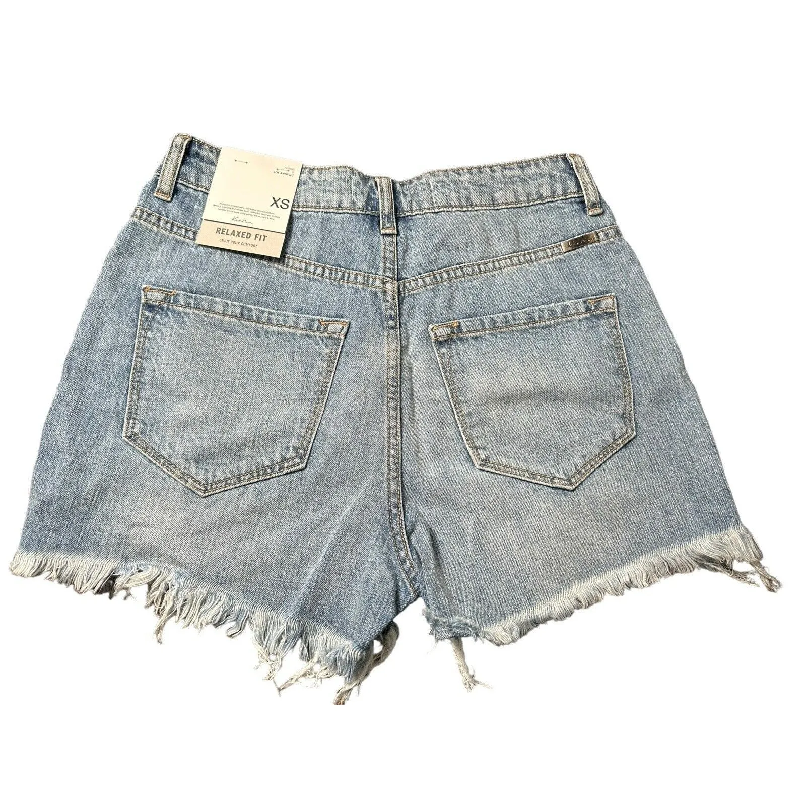 NWT KanCan Denim Shorts Size XS Relaxed Fit‎ Raw Hem Light Wash Stretch #I4 - Image 2
