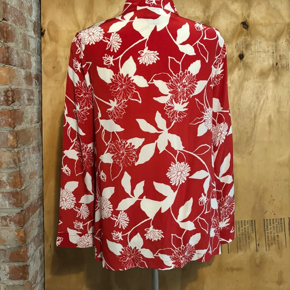 Vintage Yi Lin 100% Silk Beaded Blouse Mandarin Collar Sz M Red White Size M - Image 5