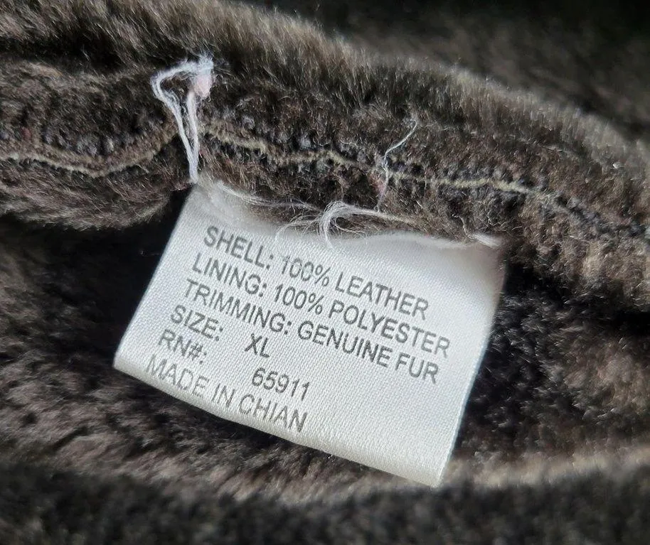 Damselle New York Womens Jacket XL Brown Leather Genuine Fur Trim Hooded - Image 9