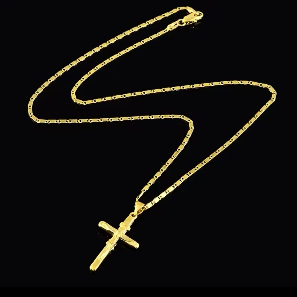 NEW‎ Unisex 24k Yellow Gold Vermeil Crucifix Cross Pendant Necklace, 16-18” - Image 7