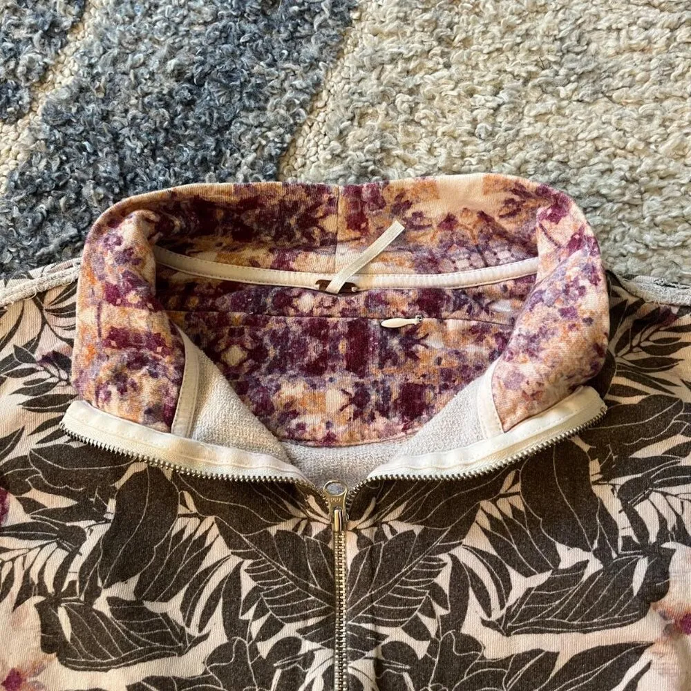 Boho Free People Cropped Floral Sweatshirt Full Zip Mock Neck Women's Size XS - Image 4