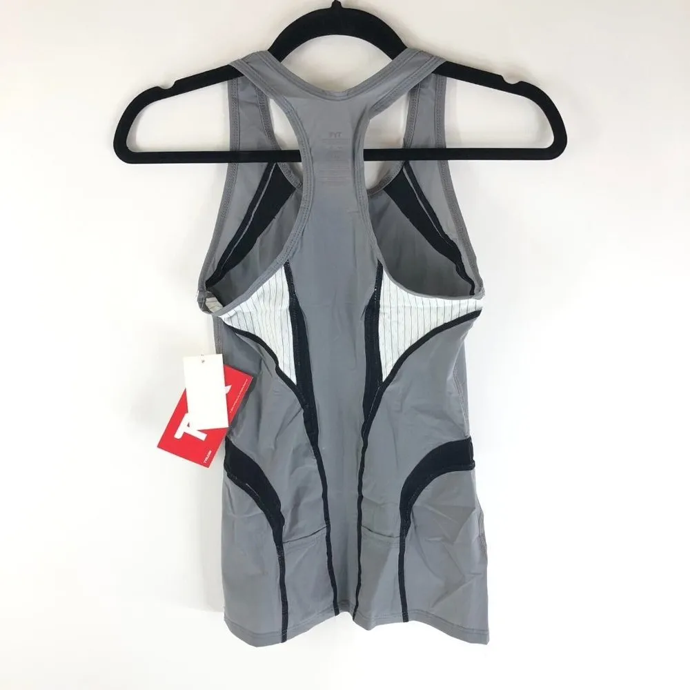 TYR Womens Carbon Tank Top Triathlon Moisture Wicking UPF 50+ Gray Black XS - Image 2