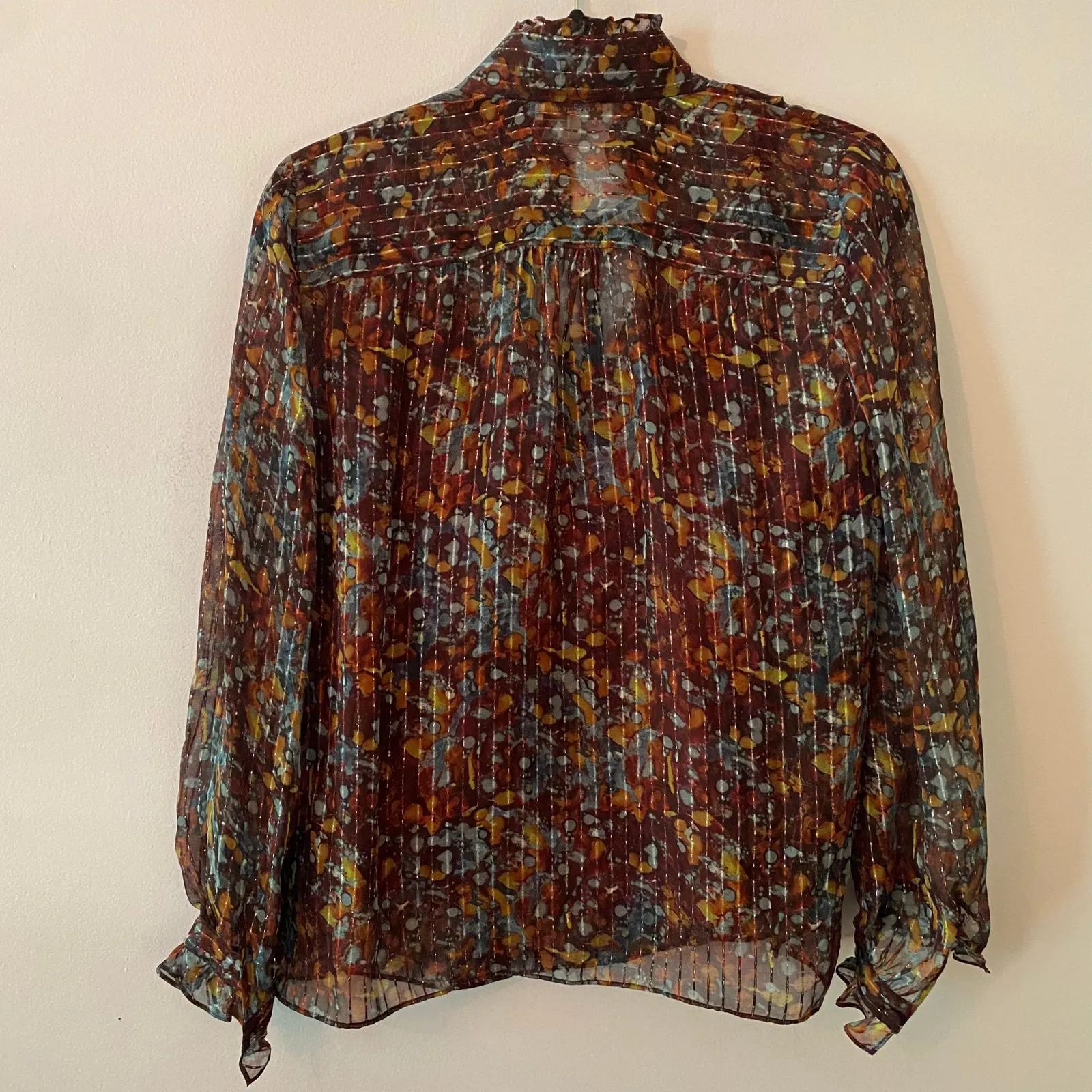 Lafayette 148 New York Silk Puff Sleeve Long Sleeve Blouse Boho Women size Small - Image 8