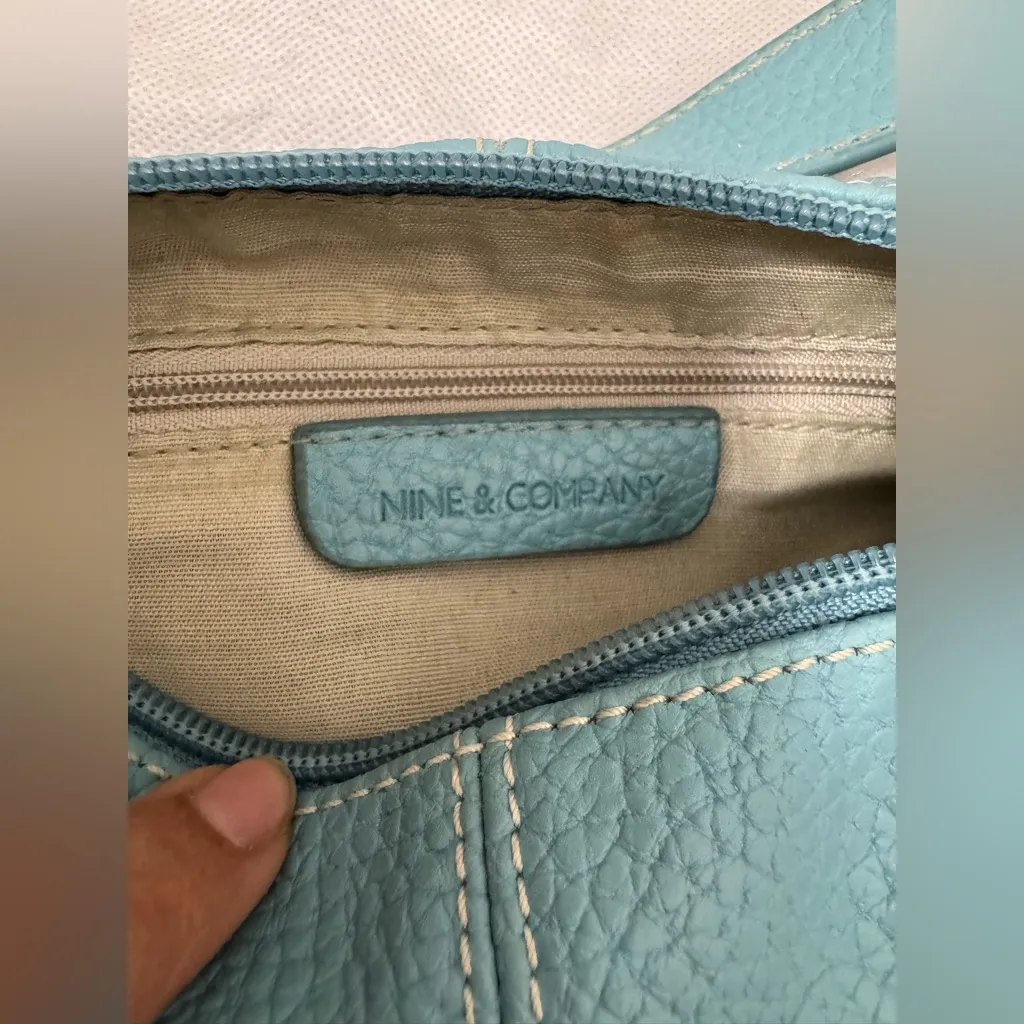 Y2K Nine & Co Pebbled Leather Robin Blue mini shoulder baguette cargo pocket bag - Image 3