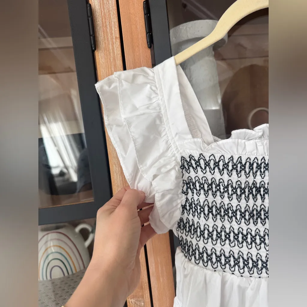 En Saison smocked shay top ruffles tiered flutter poplin square neck babydoll White - Image 10