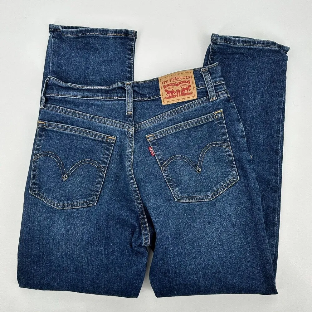 Levi’s Wedgie Straight Jeans Denim Button Fly Stretch Dark Wash Size 29 - Image 5