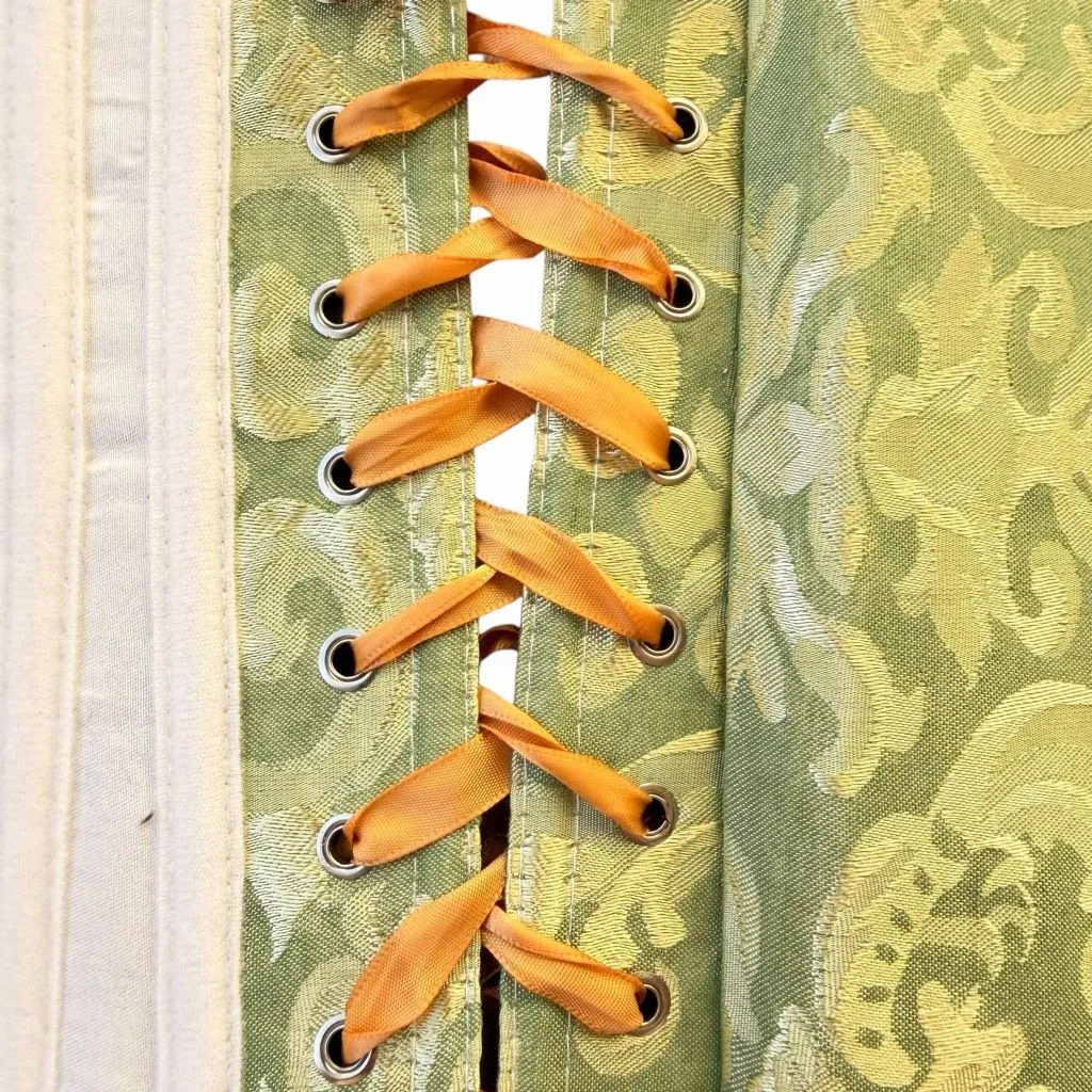 Hook Lace Canvas Sexy Brocade Waist Training Corset Green Sz S #2547 - Image 5