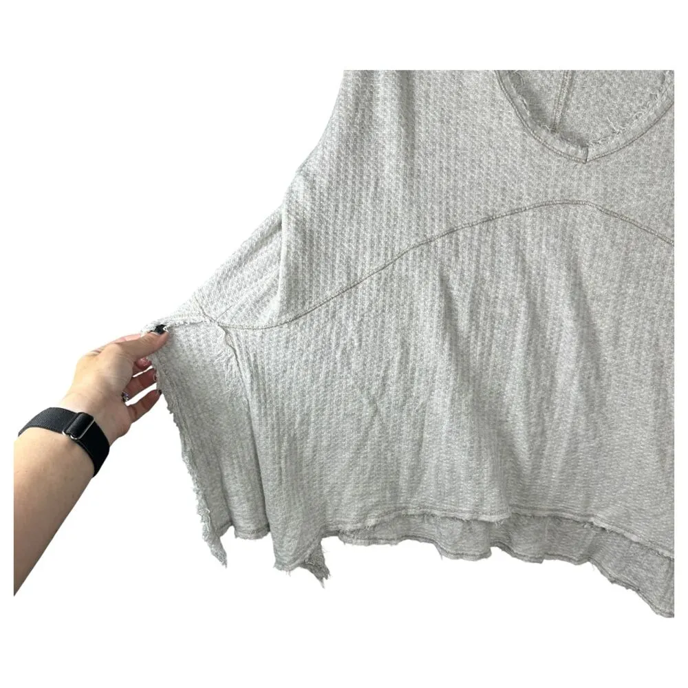Free People Drippy Thermal Waffle Knit Raw Hem Long Sleeve Light Grey Top Medium - Image 6