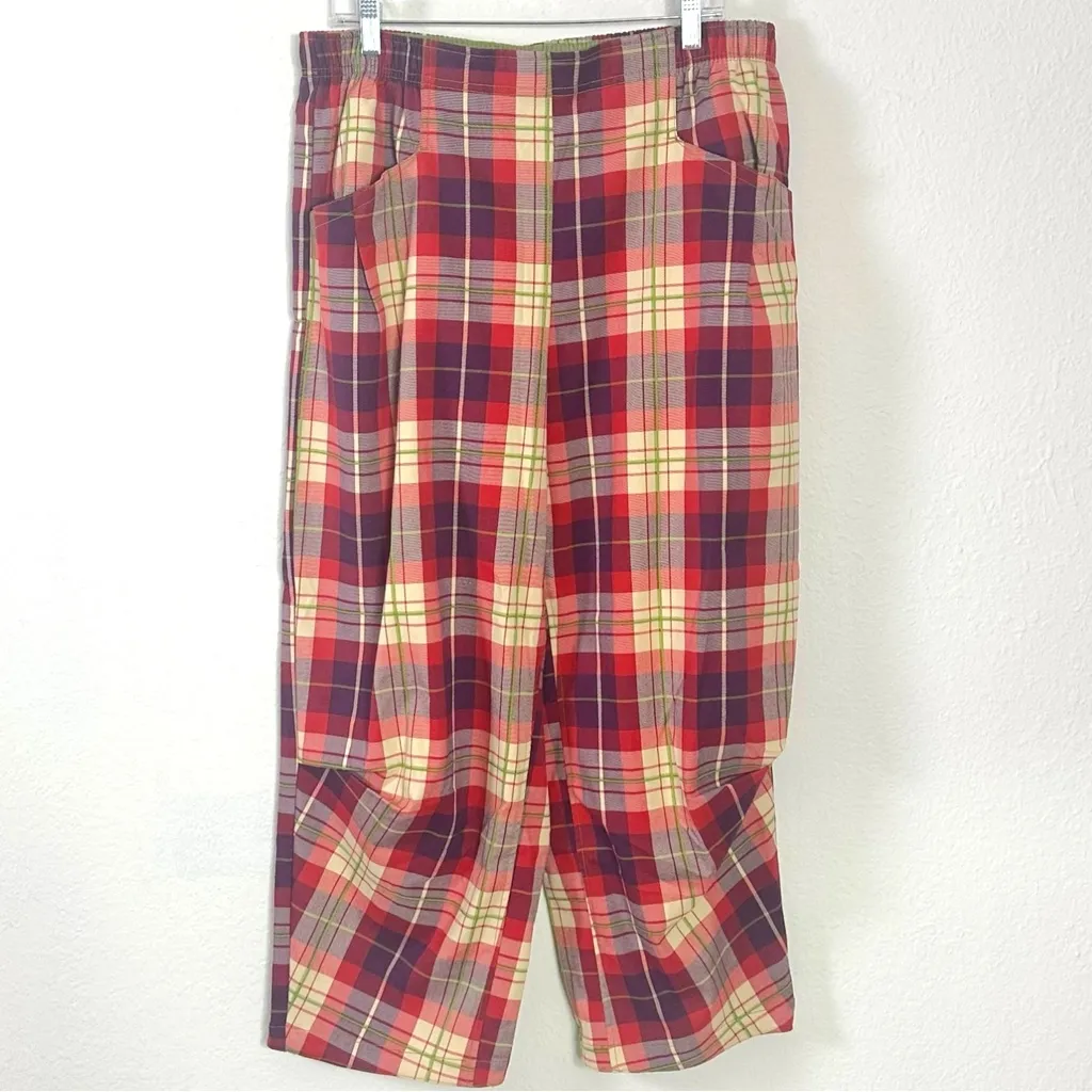 Free People XL Nice Choice Pull-On Barrel Pants in Wine Combo Lantern Plaid NWT - Image 6
