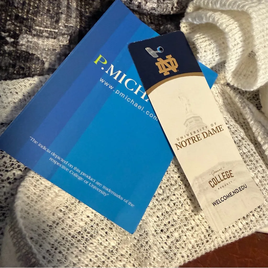 Notre Dame Fighting Irish Graphic open knit sweater P. Michael women's XL NWT White - Image 7