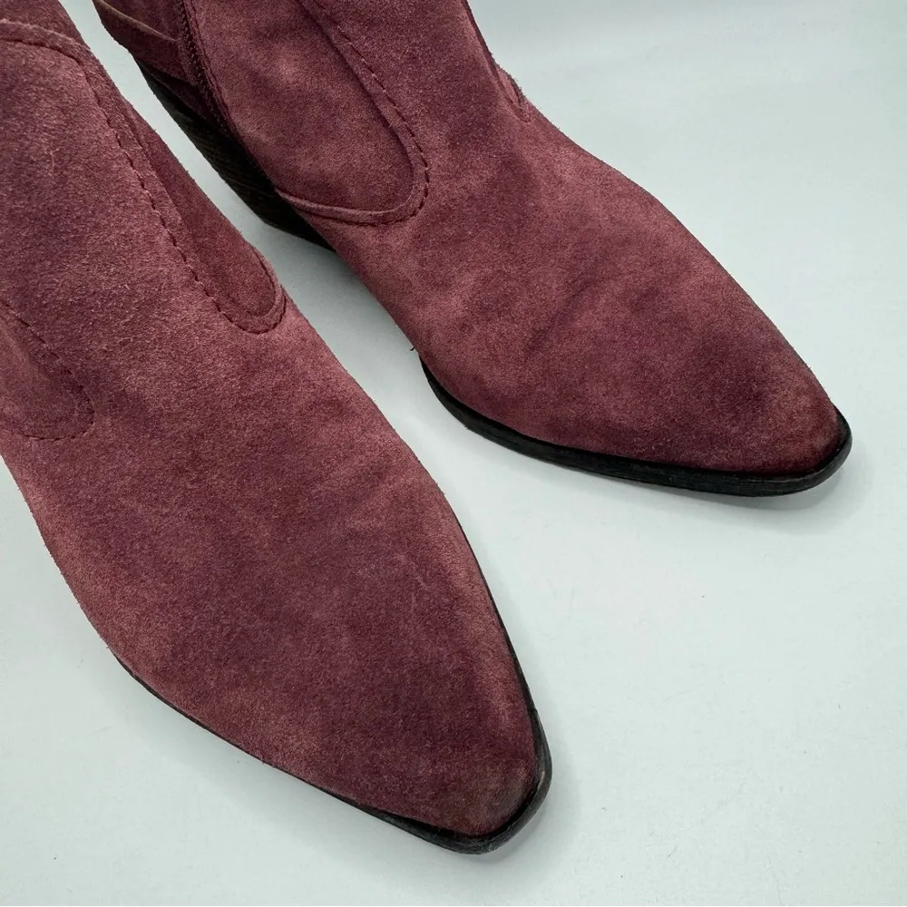 Zodiac Dacey Western Suede Leather Ankle Booties Size 8.5 Shoes Maroon - Image 3