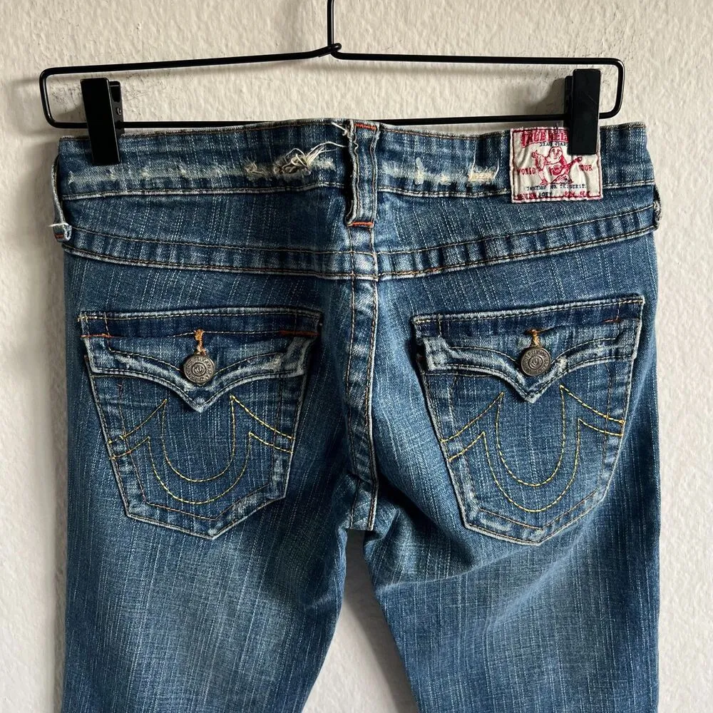 TRUE RELIGION Vintage Y2K Joey Flared Blue Faded Low Rise Denim Jeans Womens 29 - Image 4