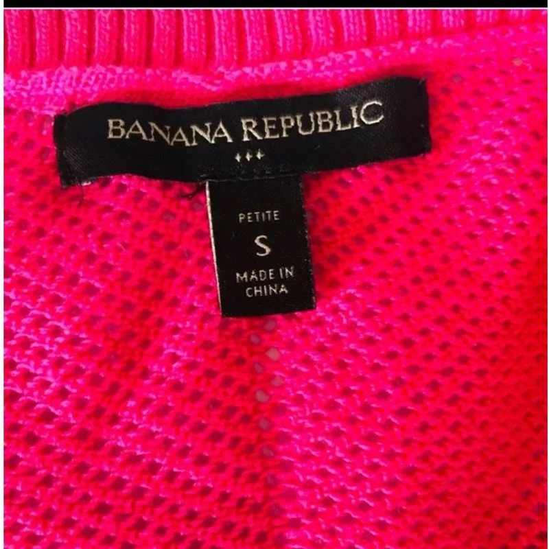 Banana Republic Bright Pink Open Knit V-Neck Sweater PS Lightweight Barbiecore - Image 8