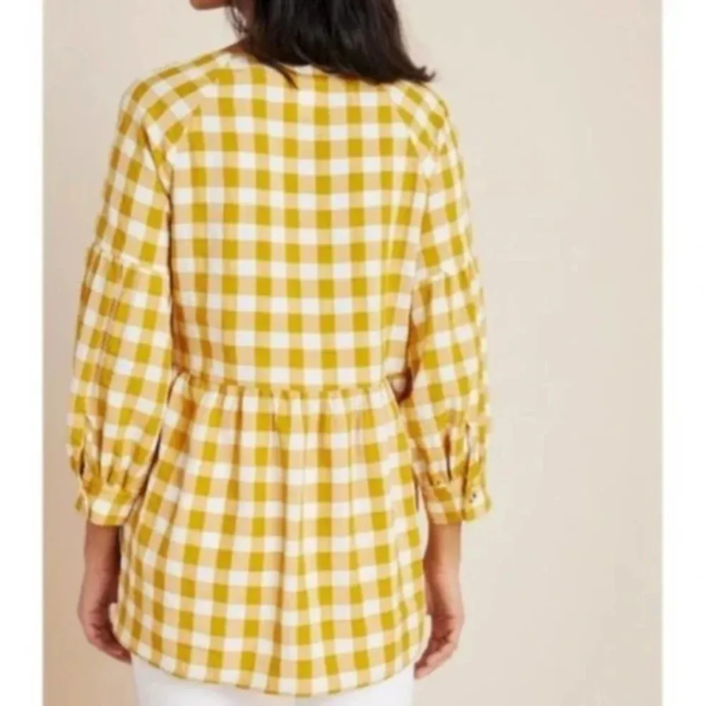 Maeve Anthropologie  April Mustard White Gingham Babydoll Tunic Blouse SP - Image 10