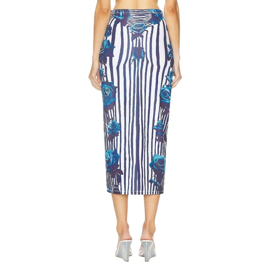 Jean Paul Gaultier Flower Body Morphing Long Skirt in White Navy Aqua XSmall New Size XS - Image 3
