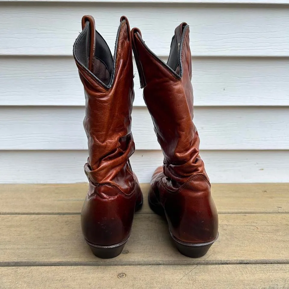 Tan Orange Brown Vintage Dingo Leather Slouch Cowboy Boots Pointed Toe Shoes USA - Image 3