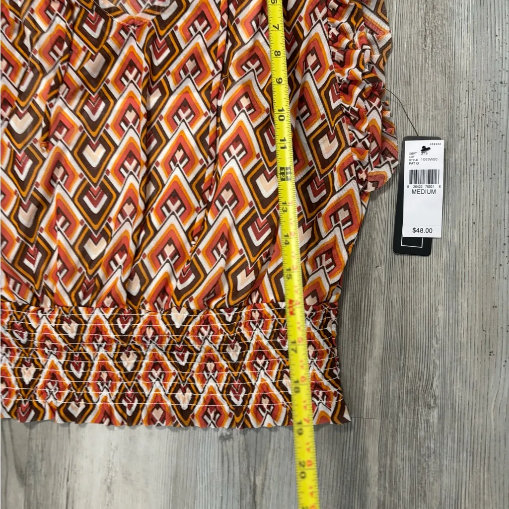A. Byer Women's Vibrant Geometric Blouse - Orange and Brown NWT - Image 5