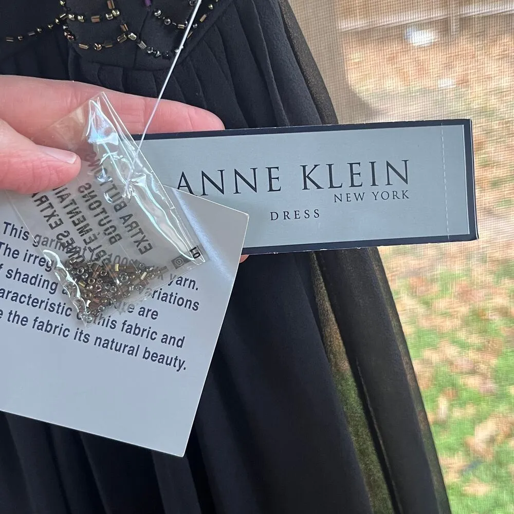 Anne Klein Black 100% Silk Beaded Cocktail Dress Size 4. NEW WITH DEFECTS - Image 7